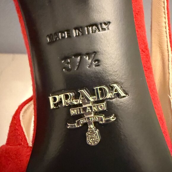 Prada Red Suede Slingback Kitten Heels Size 38 - Picture 10 of 15